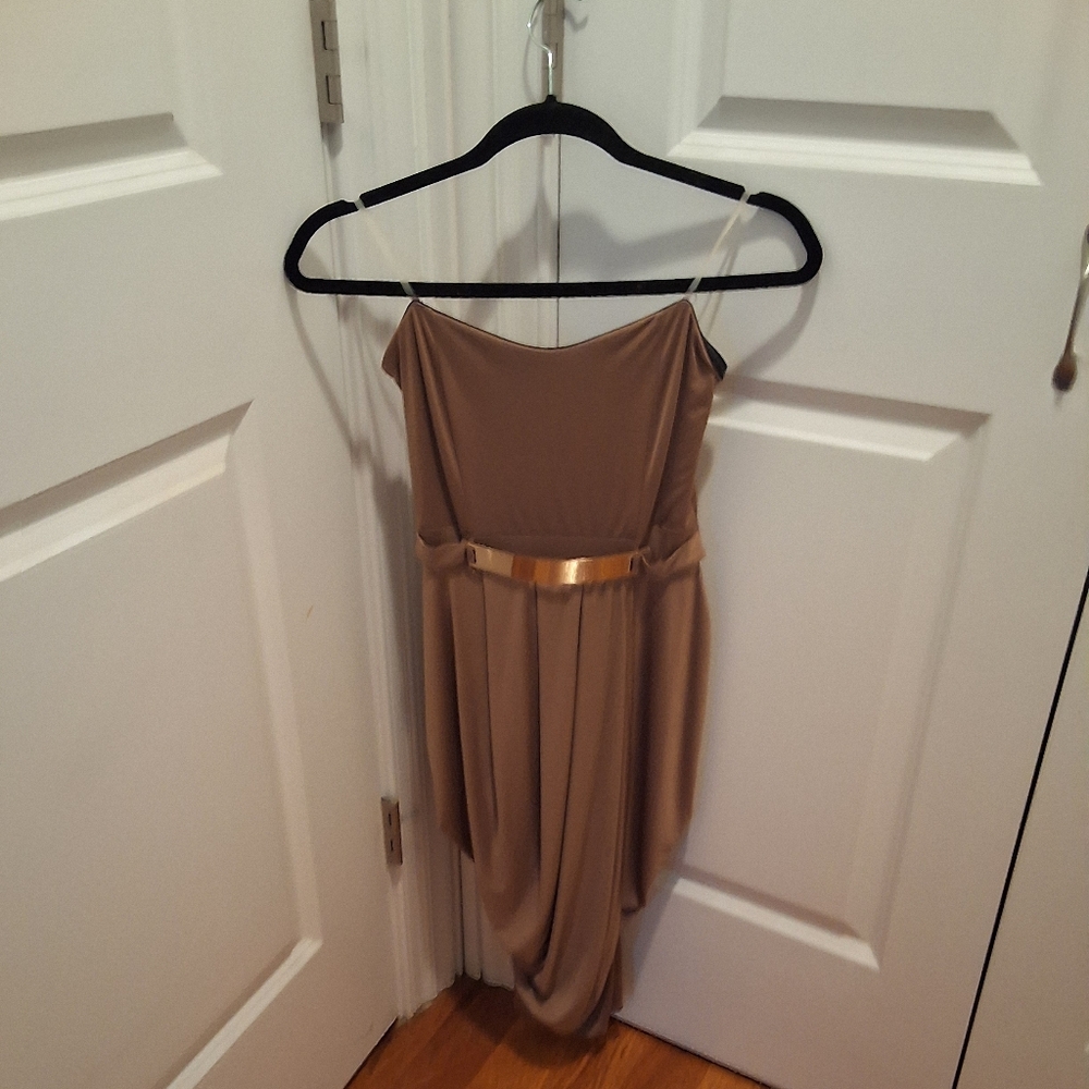 New With Tags Charlotte Russe Taupe Strapless Draped Mini Dress1.